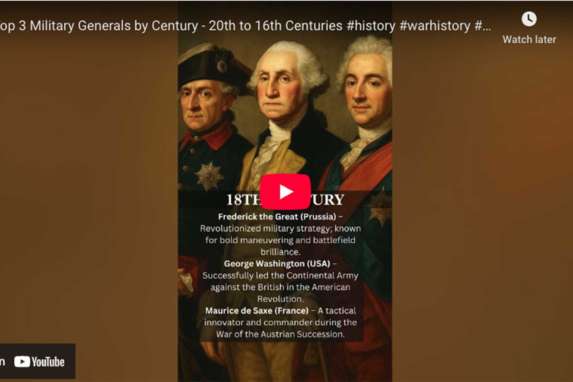 [VIDEO] Top 3 Military Generals by Century - 20th to 16th Centuries